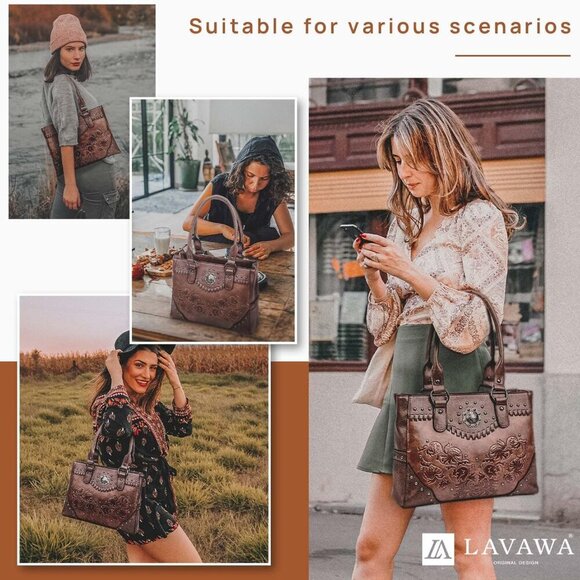 Tote Bag for Women Large Western Purse Ladies Top Handle Shoulder Handbags Vinta - Picture 2 of 7